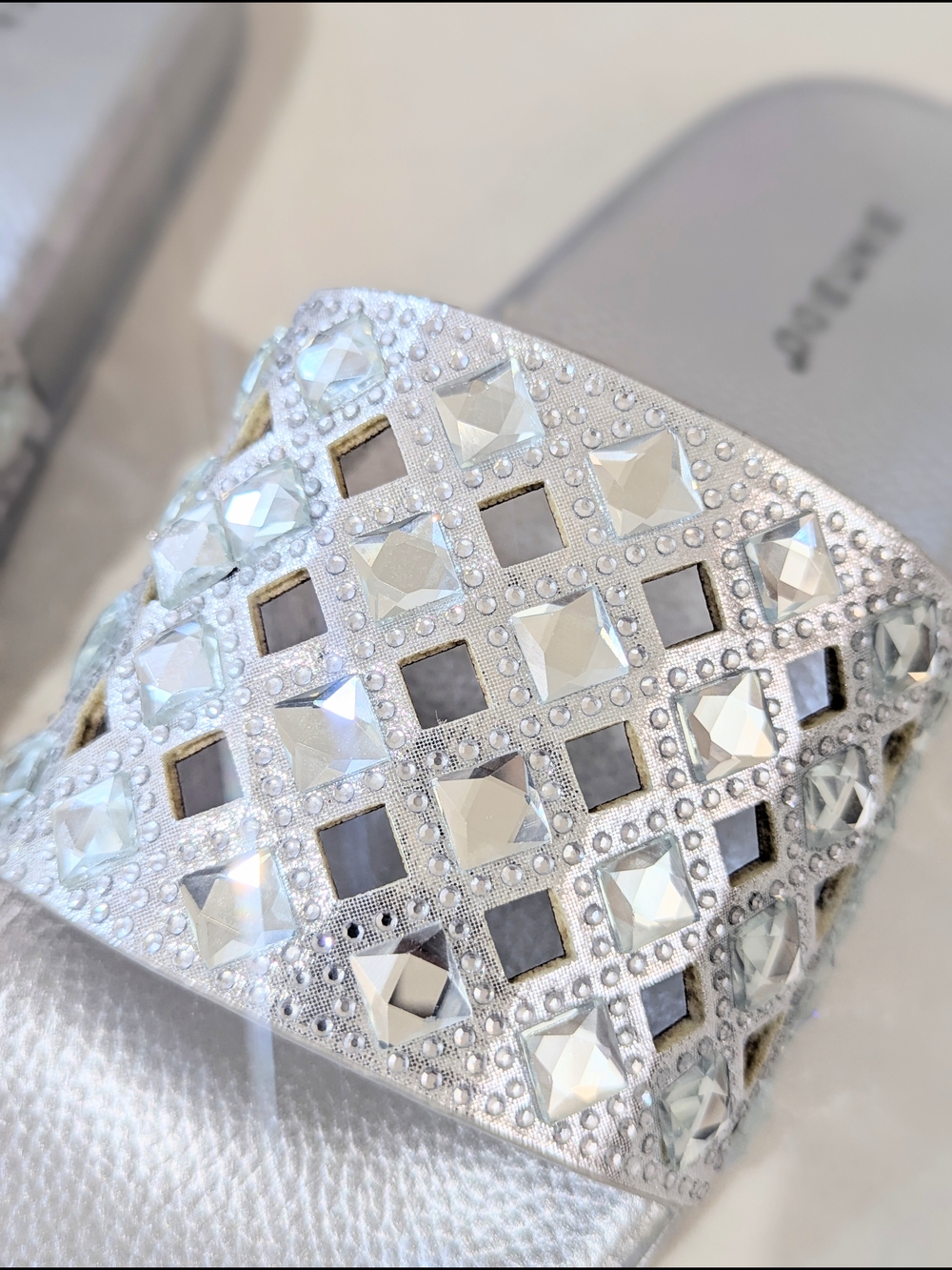 BAMBOO Silver Jeweled Slide Sandals - Picture 3 of 6